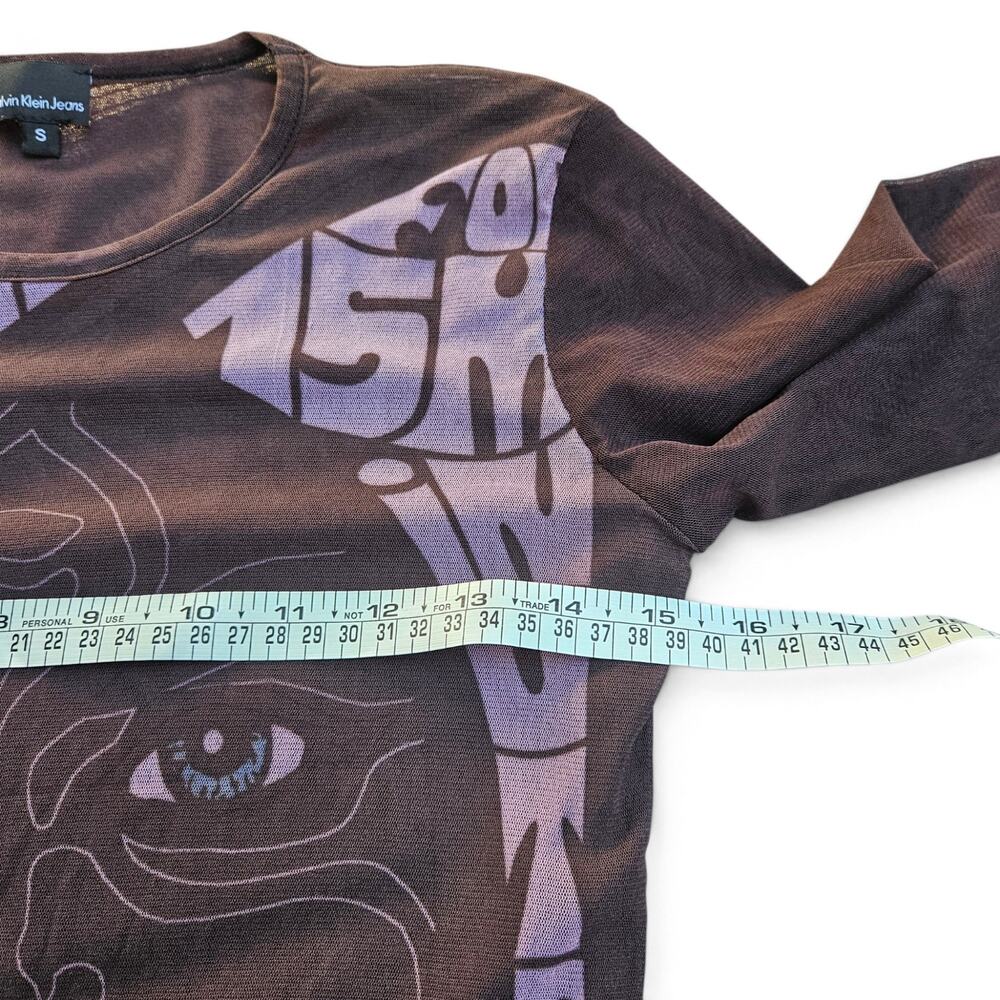 Y2k Calvin Klein Micro Mesh Graphic Top Brown - Size Small - Picture 5 of 6